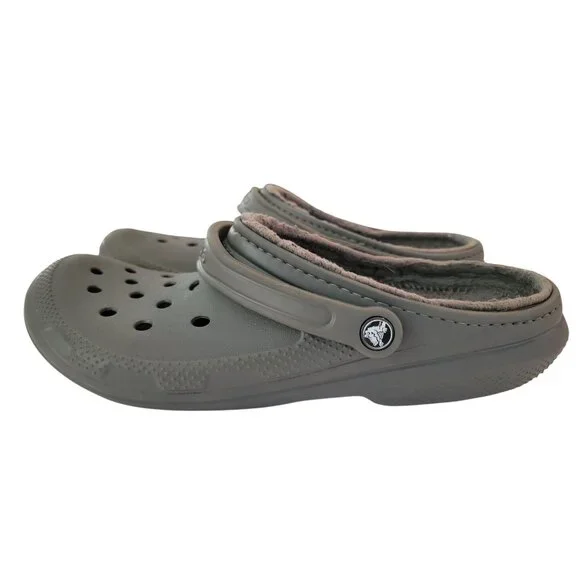 Mens Lined Classic Crocs M13 Gray Faux Fur Clog Shoes - Picture 4 of 9